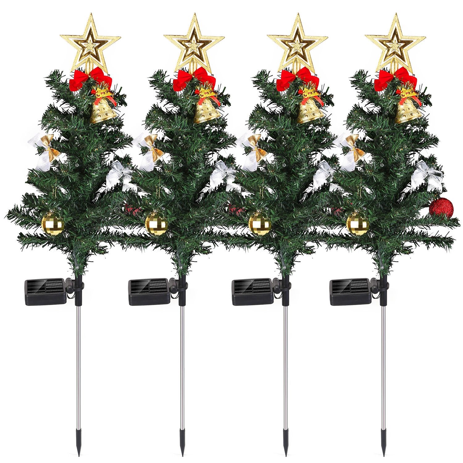 4Packs Solar Christmas Tree Lights Xmas Garden Decorations Tree Stake Lamp