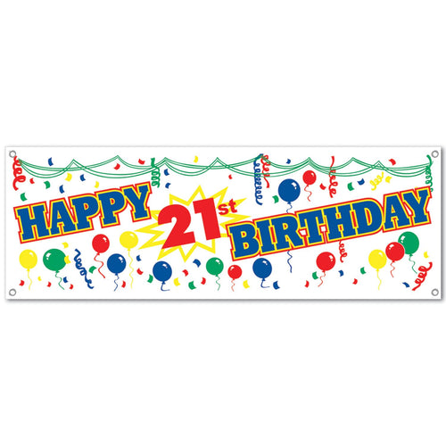 Beistle Happy 21st Birthday Sign Banner | Party Supply | Decoration