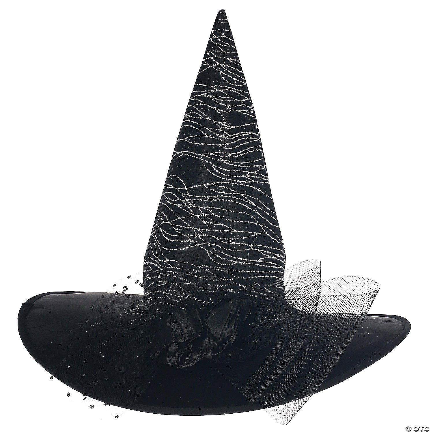 Adults Deluxe Black Witch Hat With Silver Glitter & Tulle