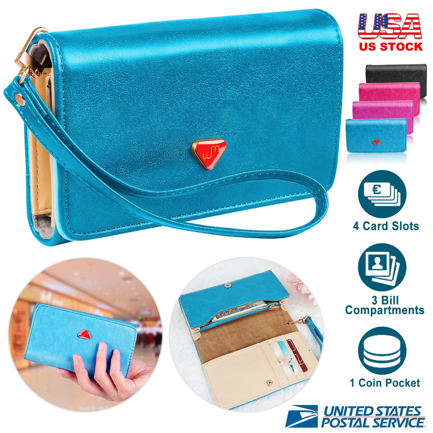 Women Wristlet Wallet PU Leather Lady Purse Credit Card Holder 4 Card Slots 3