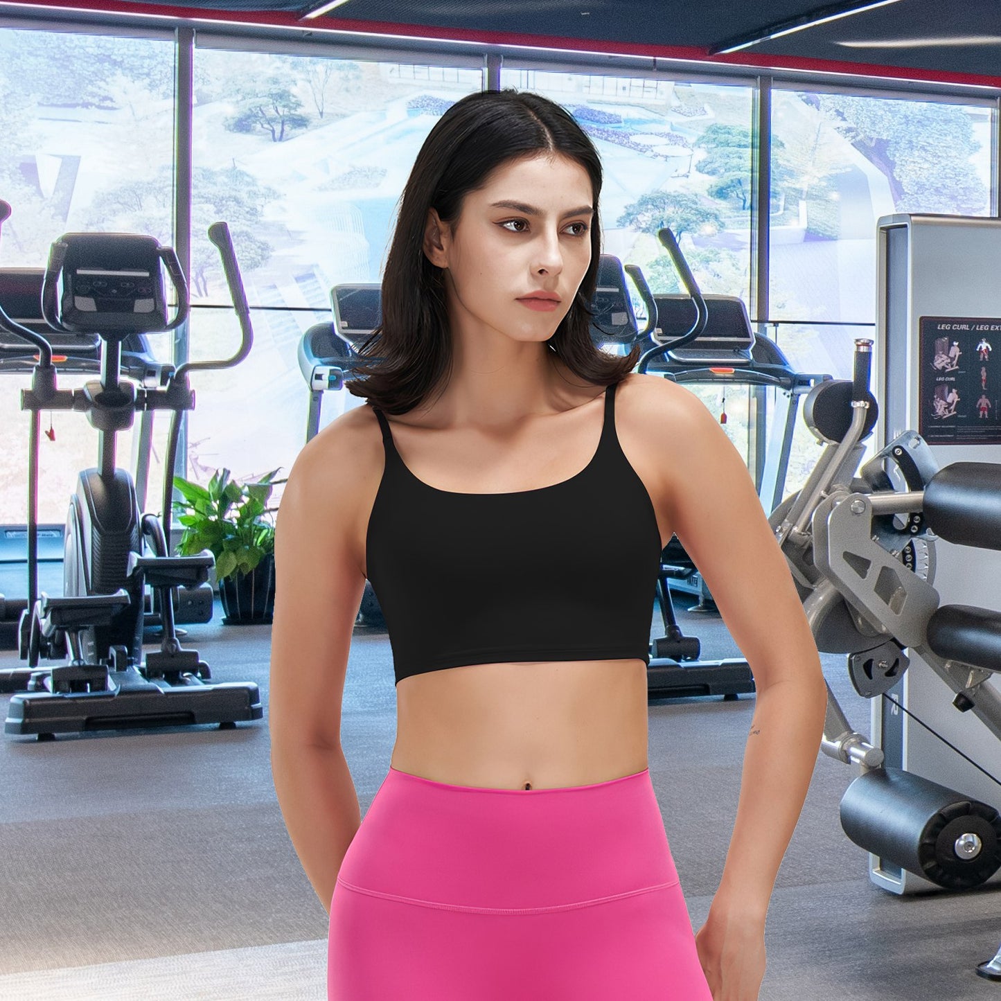 Women Strap Sport Bras Padded Strappy Crop Square Neck Low Impact Bras Sexy
