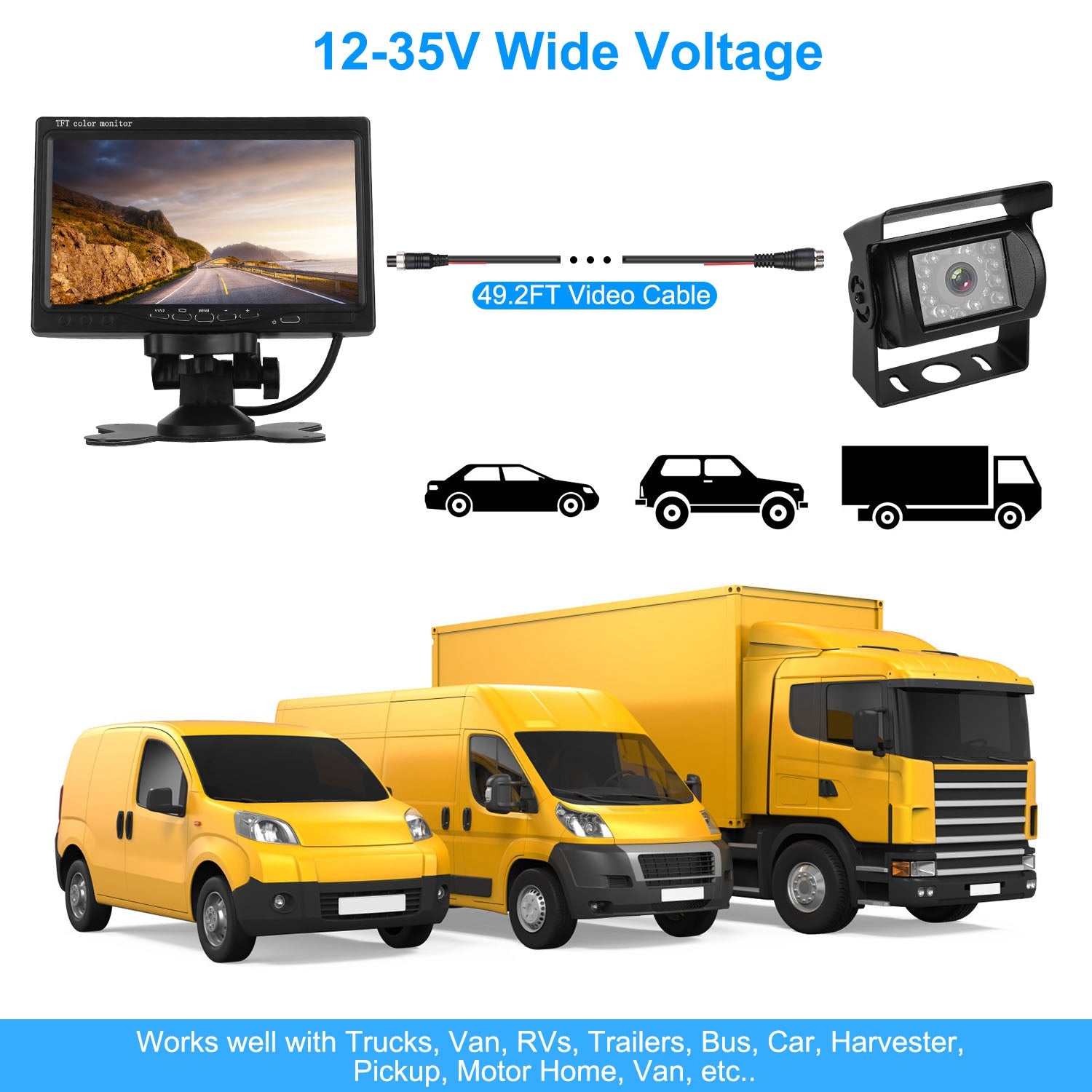 7In Screen Backup Camera System Vehicle Rear View Monitor Kit IP67 Waterproof