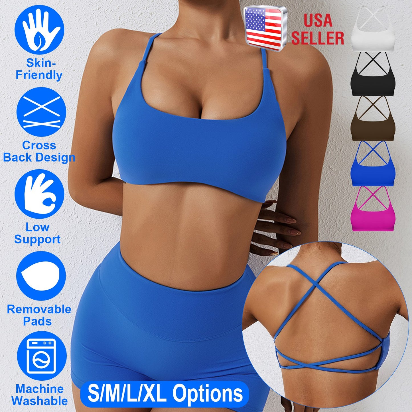 Women Cross Back Sport Bras Padded Strappy Crop Open Back Low Impact Bras Sexy