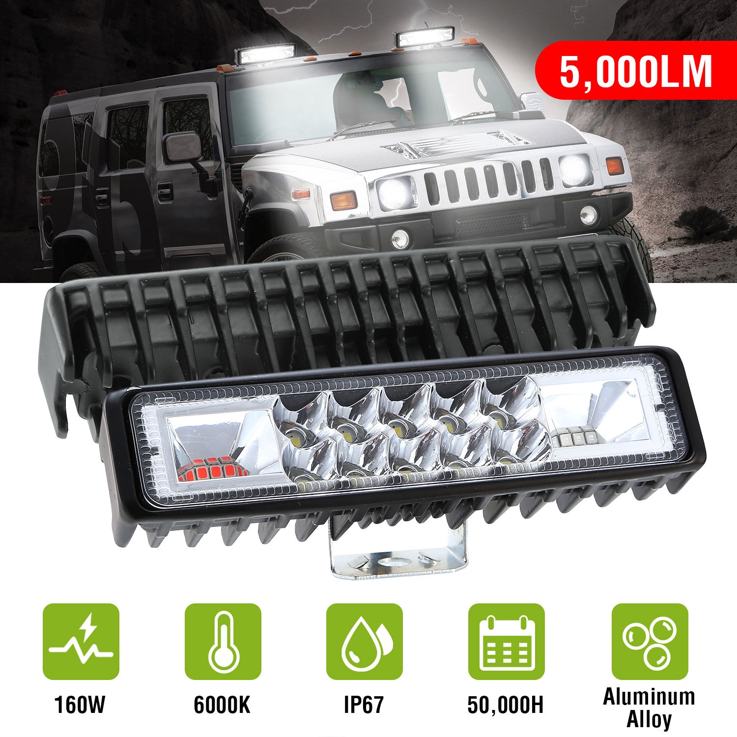 6" LED Light Bar 160W 5000lm Offroad Driving Spot Lights Work Light Pods IP67