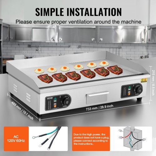 Commercial Electric Griddle 2800W Countertop Half-Flat Top Grill