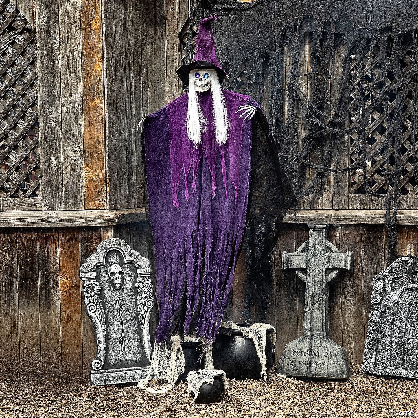 6 Ft. Light-Up Eyes Skeletal Witch Halloween Hanging Decoration | Halloween