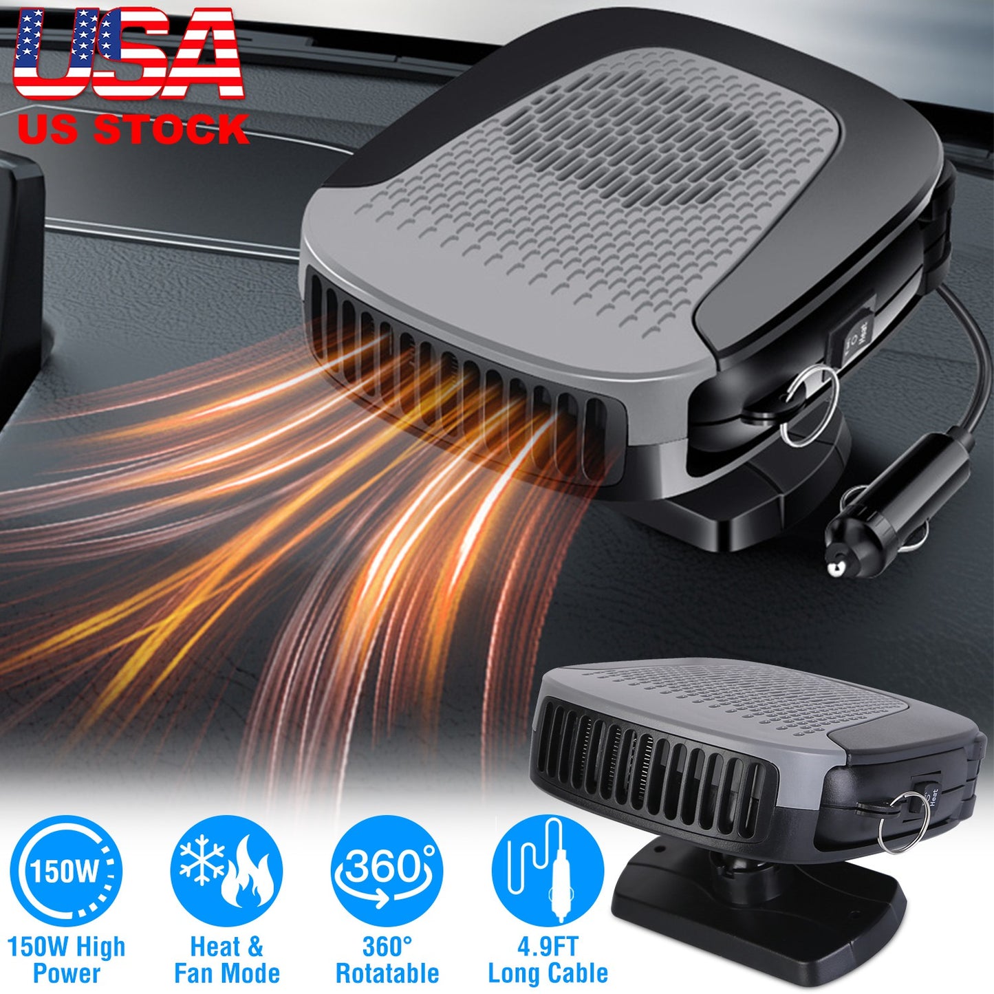 12V 150W Portable Car Auto Heater Heating Fan 2 in 1 Defroster Demister