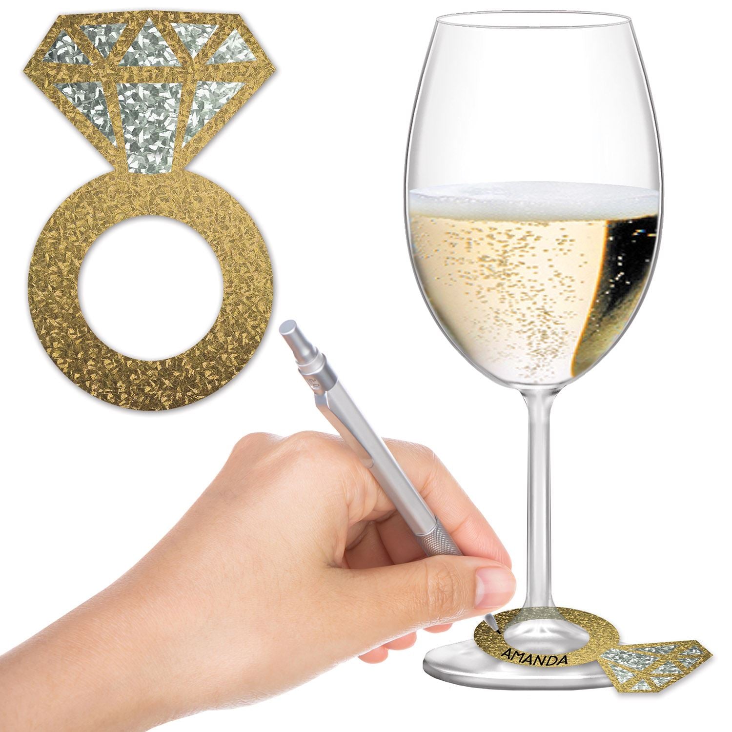 Beistle Diamond Ring Wine Glass Markers - Bachelorette | Party Supply