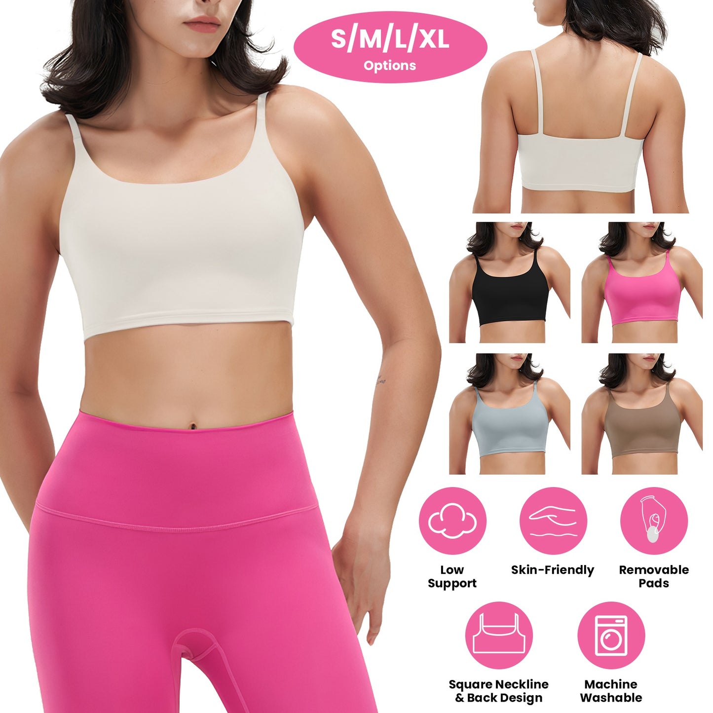 Women Strap Sport Bras Padded Strappy Crop Square Neck Low Impact Bras Sexy