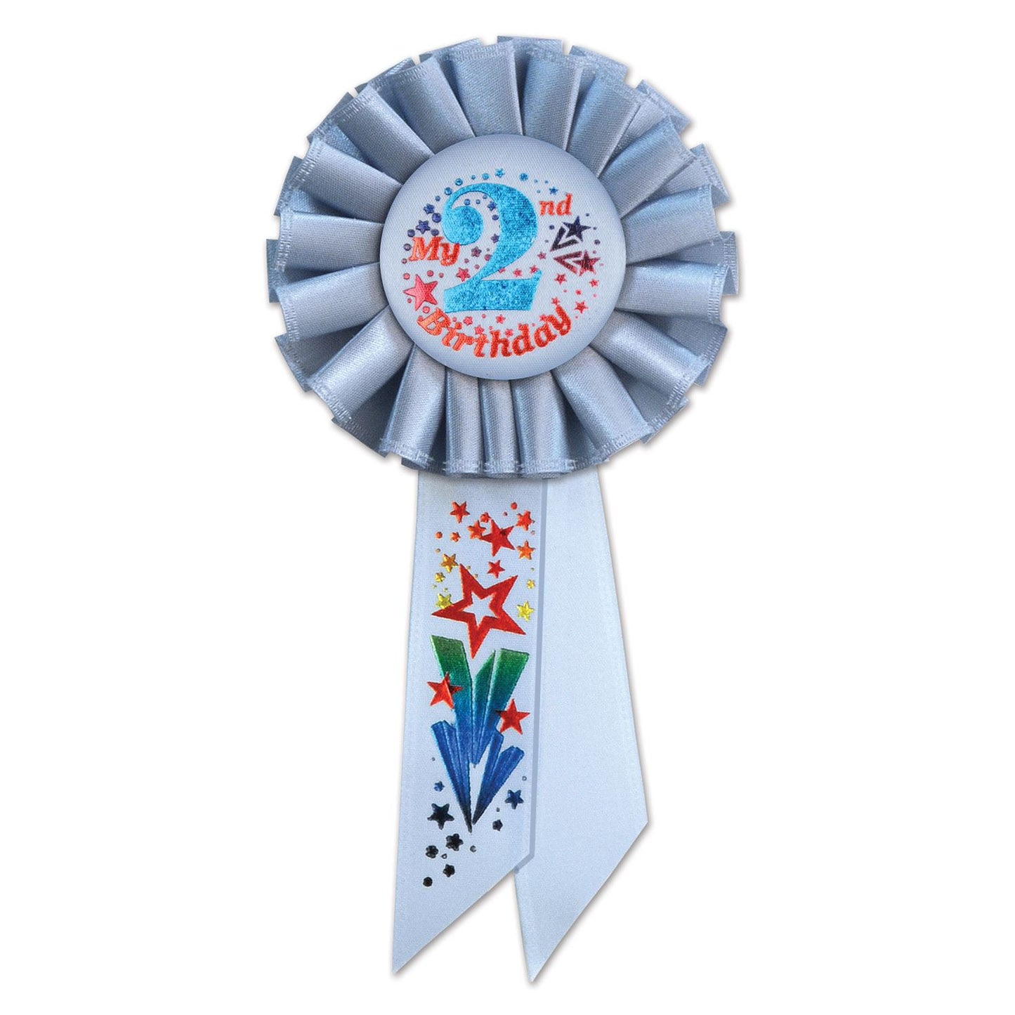 Beistle Blue My 2nd Birthday Rosette Ribbon - Party Supply for Birthday