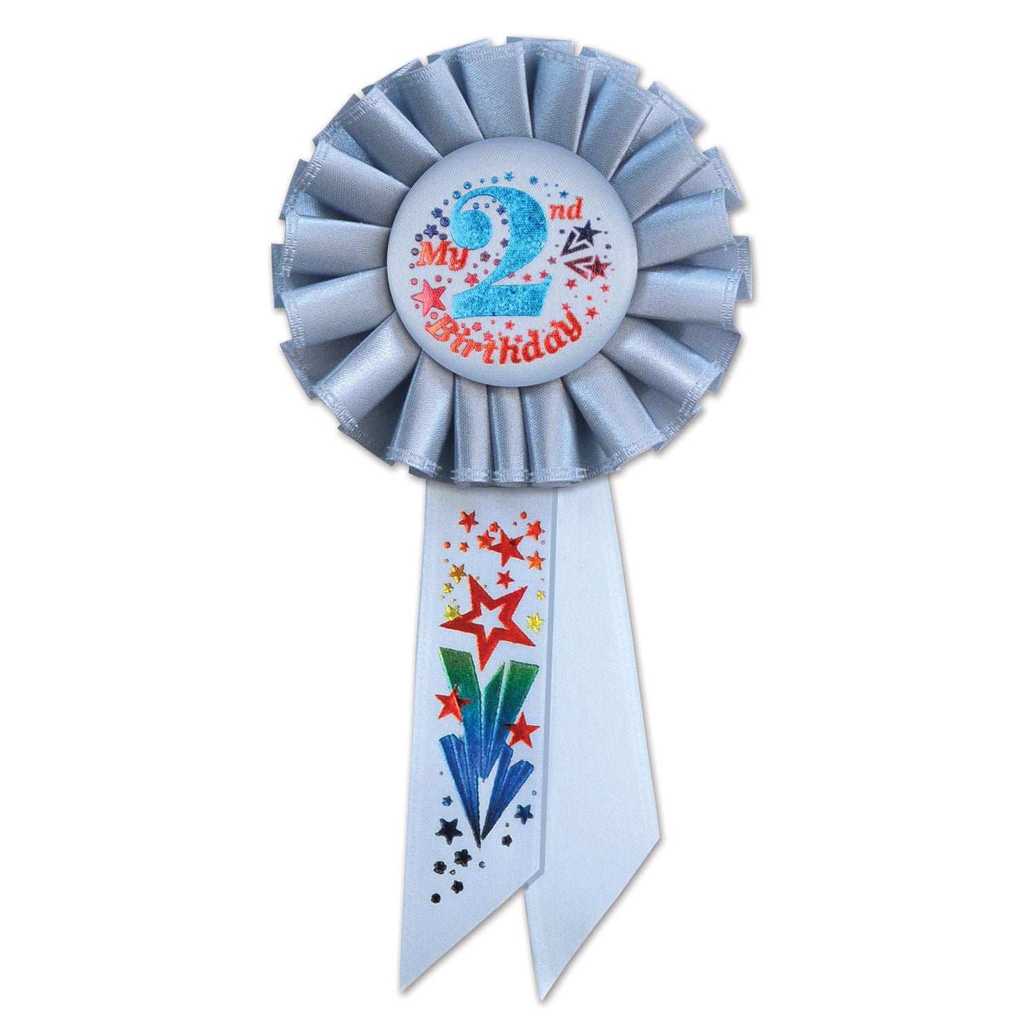 Beistle Blue My 2nd Birthday Rosette Ribbon - Party Supply for Birthday