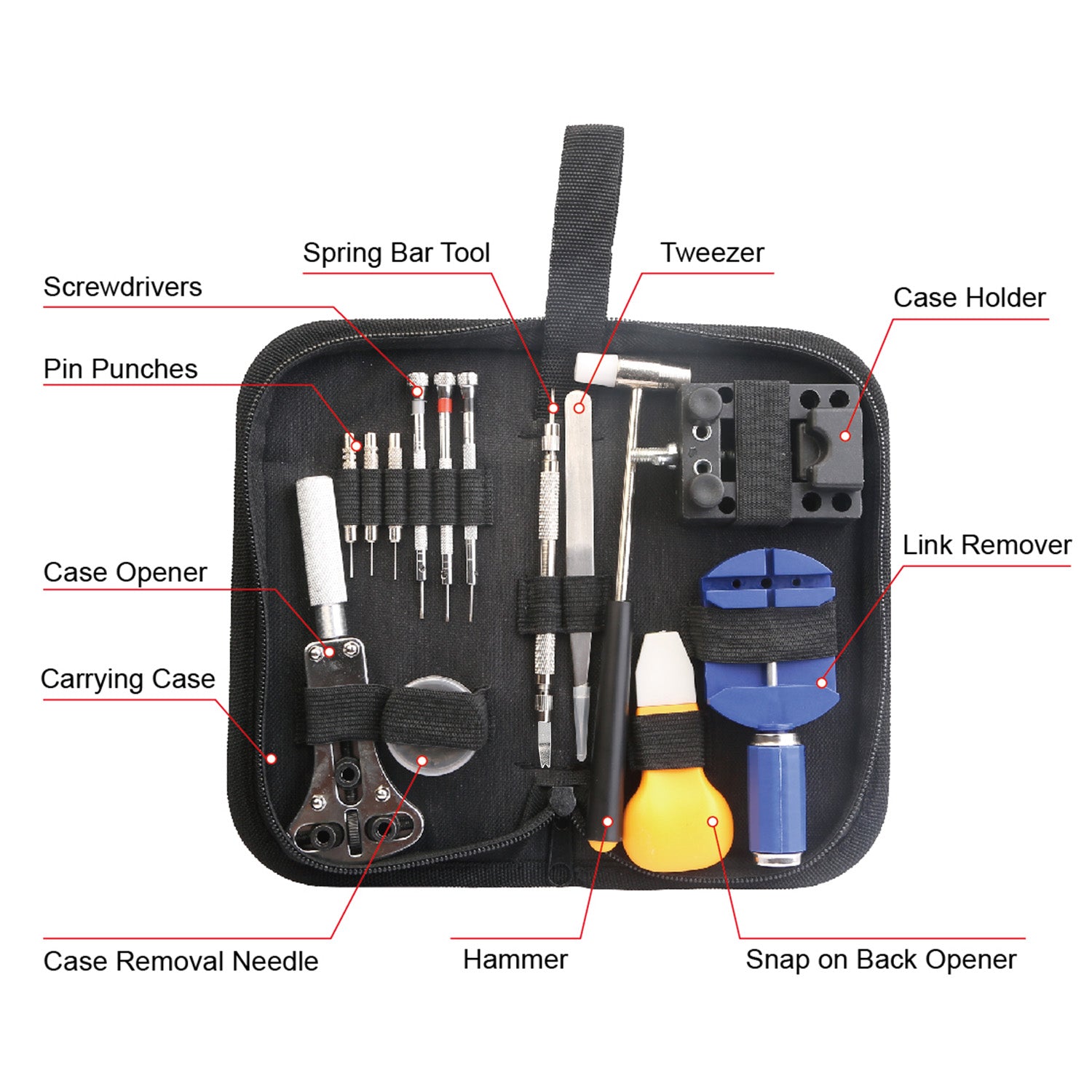 14 PCS Watch Repair Tool Kit Link Remover Watch Case Opener w/ Free Carrying