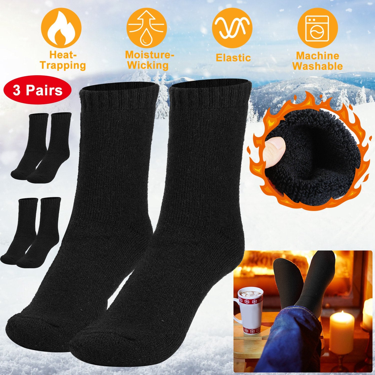 3 Pairs Men Warm Wool Socks Soft Cozy Winter Thermal Socks For Men Thick