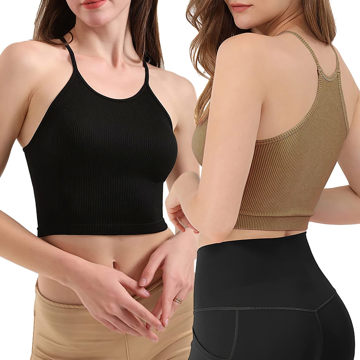 3 Pack Women Crop Basic Tank Top Ribbed Knit Sleeveless Round Neck 9 Color