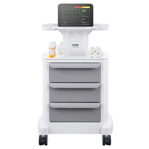 4 Tiers Lab Carts Mobile Medical Cart with 3 Drawers & 1 Top Tray White Troll