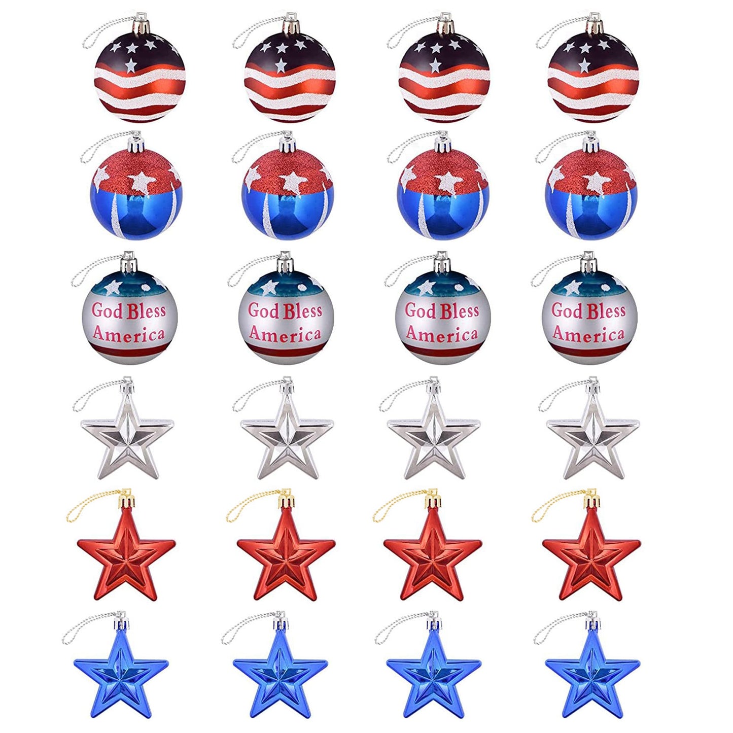 24Pcs Set Hanging Ornaments Ball Star Patriotic Festival Party Decor