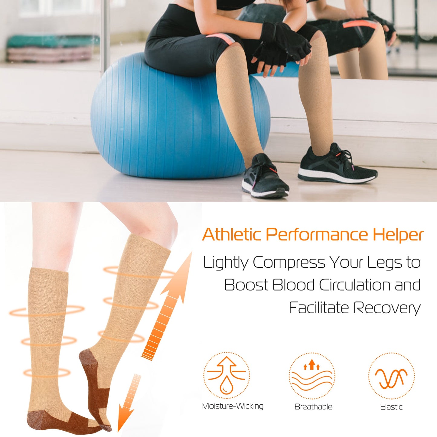 Unisex Copper Compression Socks Women Man Durable Hose Graduated Support Socks