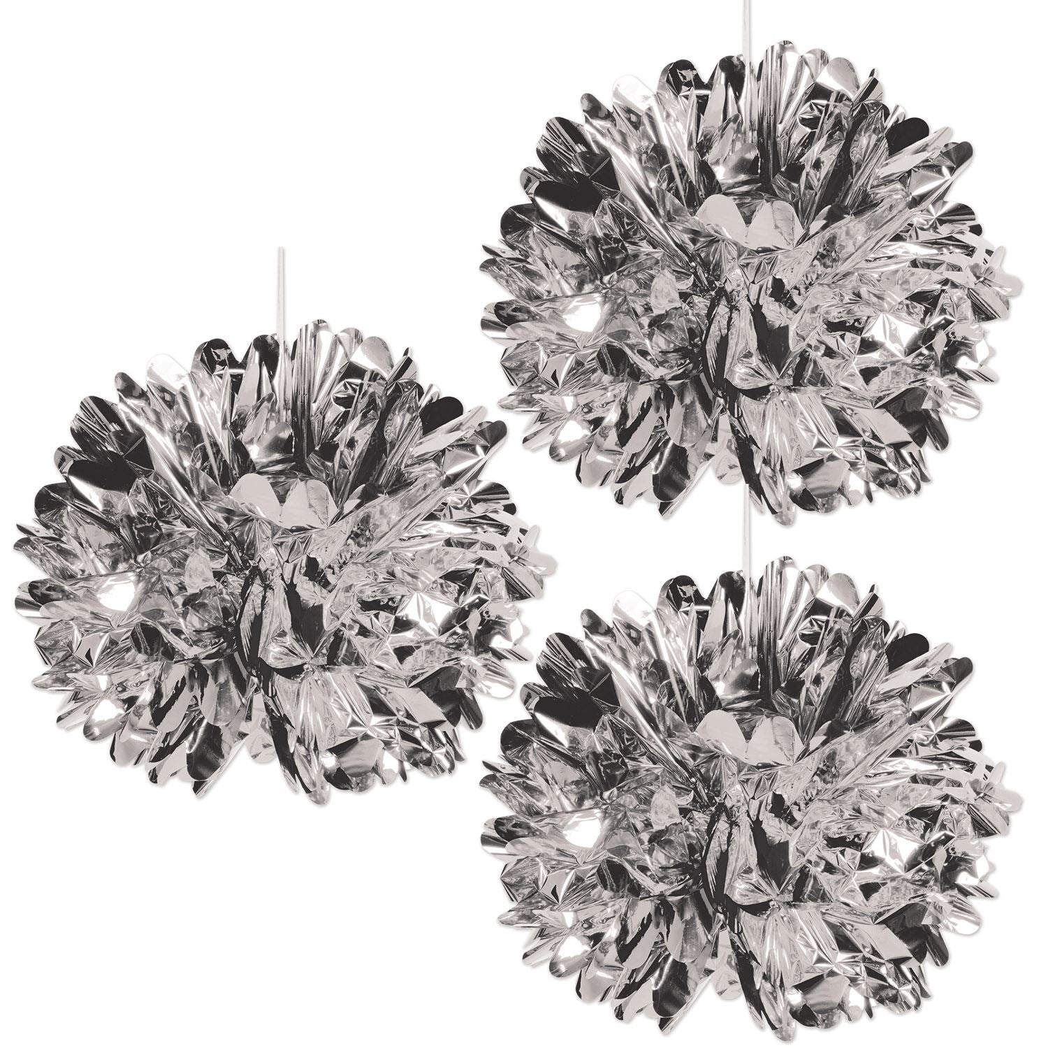 Beistle Metallic Fluff Balls (Silver) - New Years | Party Supply | Decoration