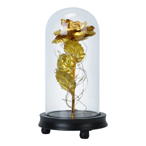 Foil Rose LED String Light Rose Fairy Lamp w/ Glass Dome For Valentines’ Day