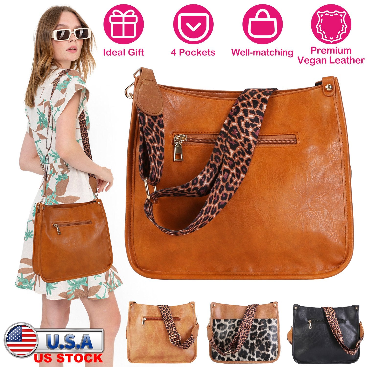 Women Fashion Leather Crossbody Bag Shoulder Bag Casual Handbag with Flexible
