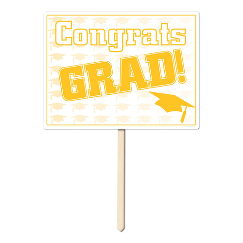 Beistle Gold Congrats Grad Yard Sign - Graduation | Party Supply | Decoration