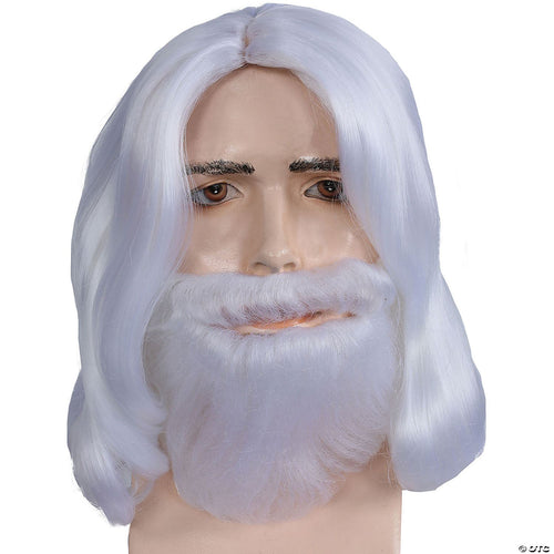Mens Biblical Wig & Beard Set | White