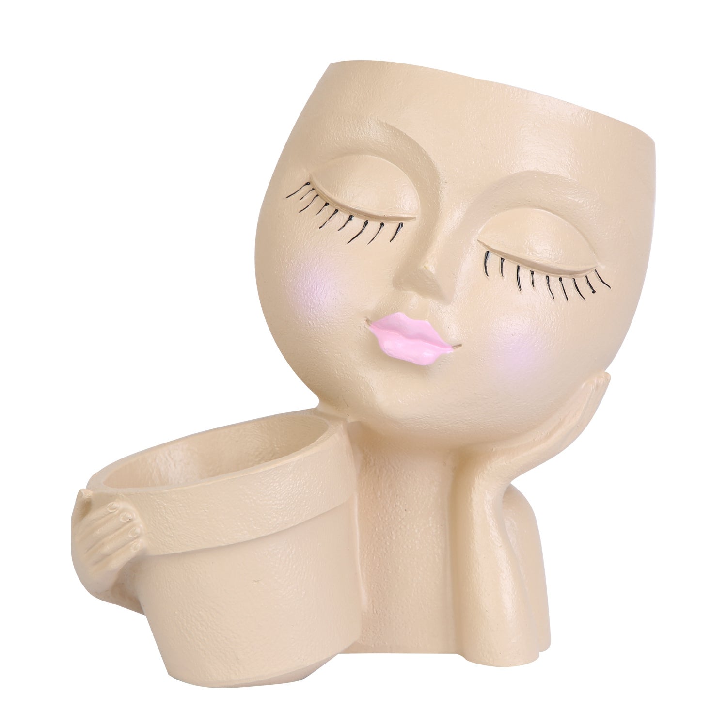 Girl Face Planter Pot Dual Opening Flower Pot With Drainage Hole Lady Head