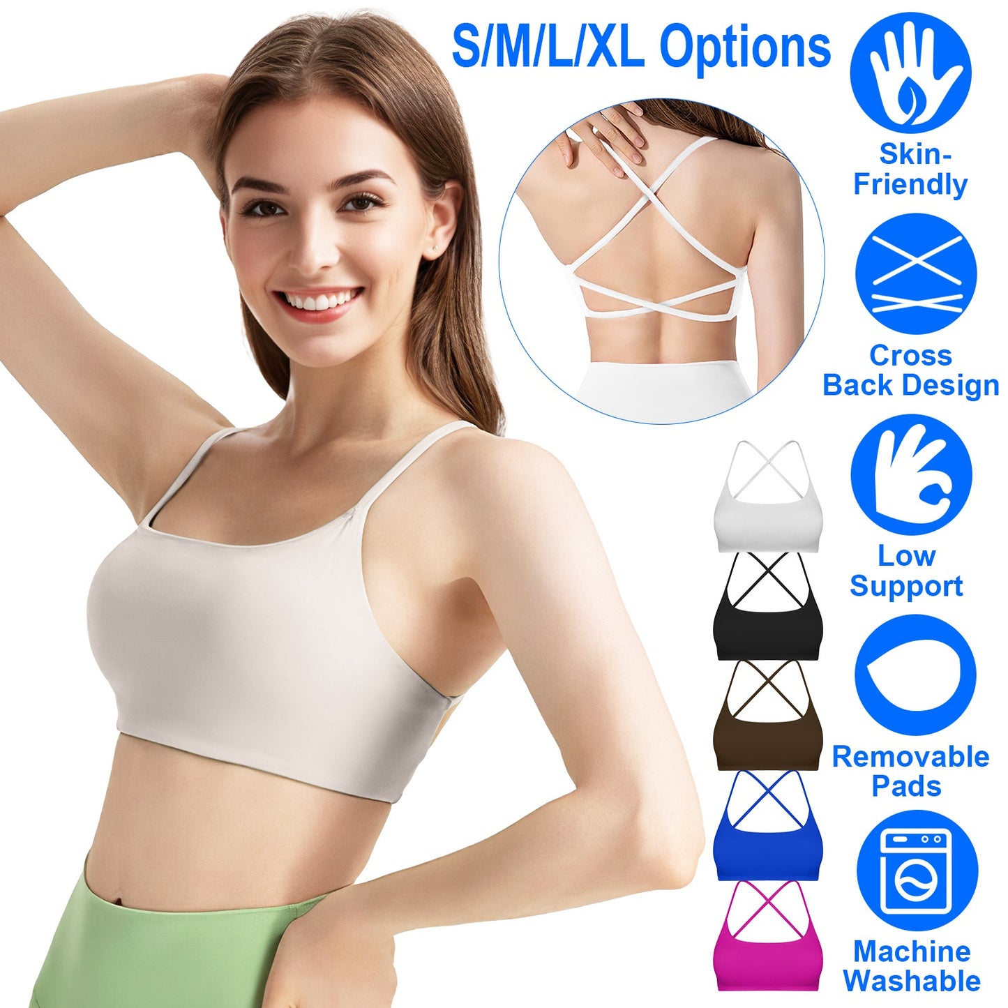 Women Cross Back Sport Bras Padded Strappy Crop Open Back Low Impact Bras Sexy