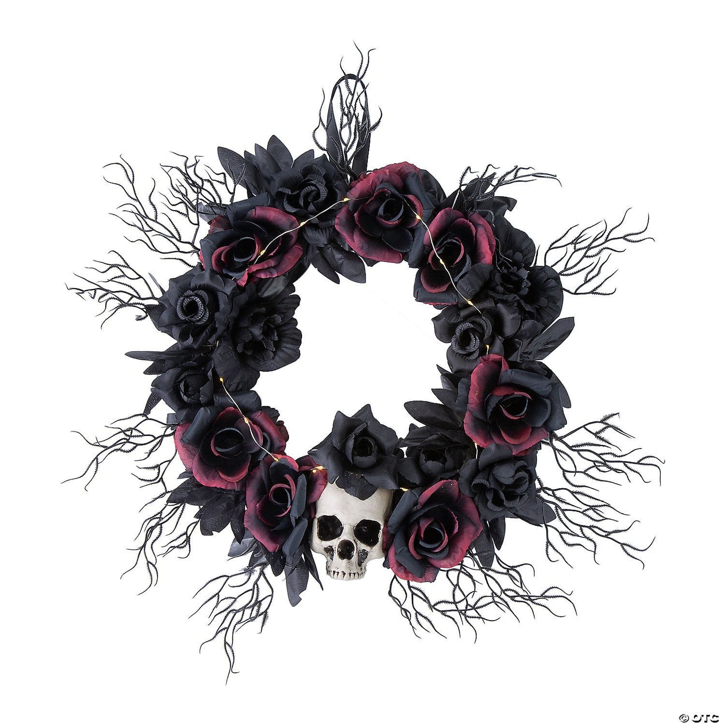 23 1/2" Light-Up Dead Roses & Skull Halloween Wreath Decoration | Halloween