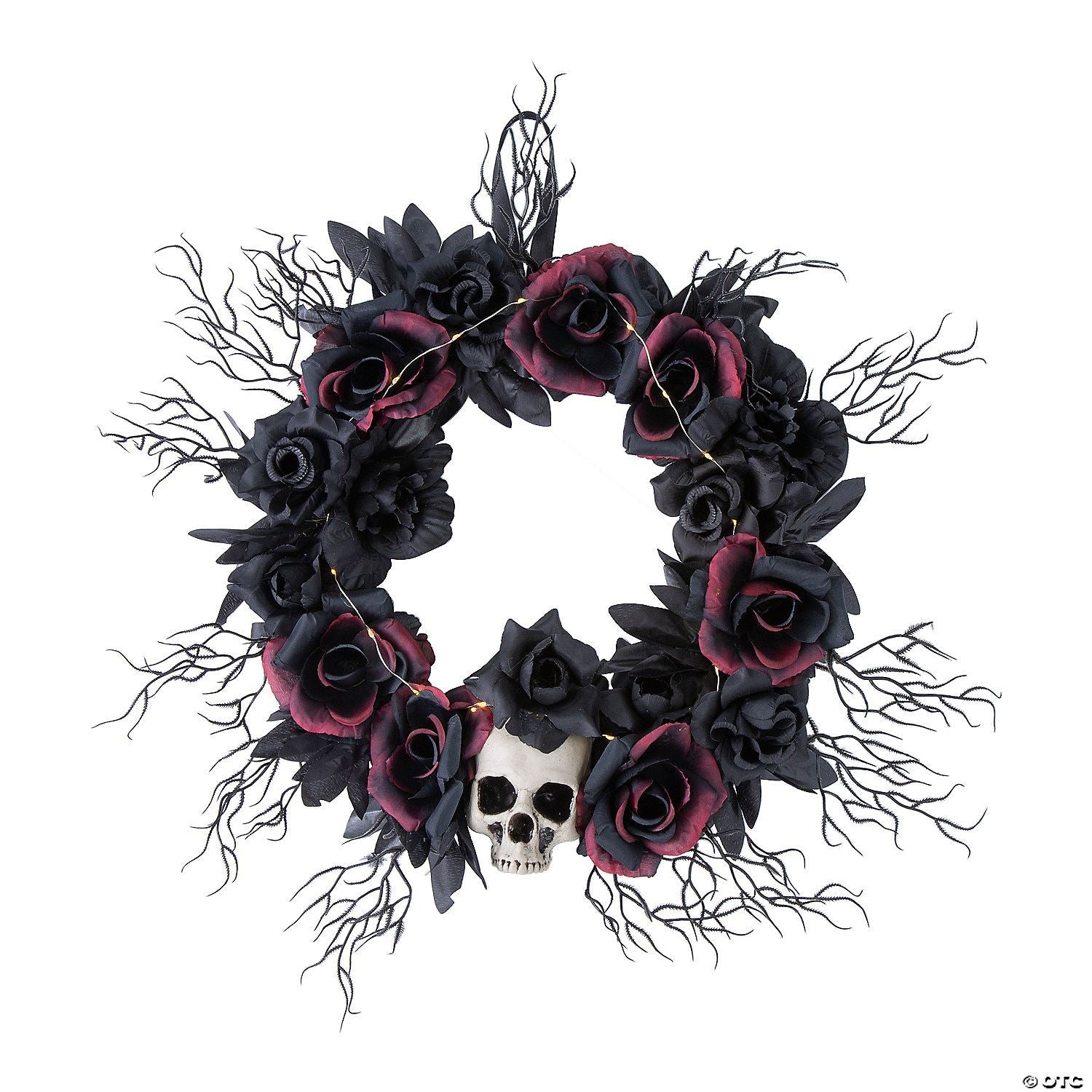 23 1/2" Light-Up Dead Roses & Skull Halloween Wreath Decoration | Halloween