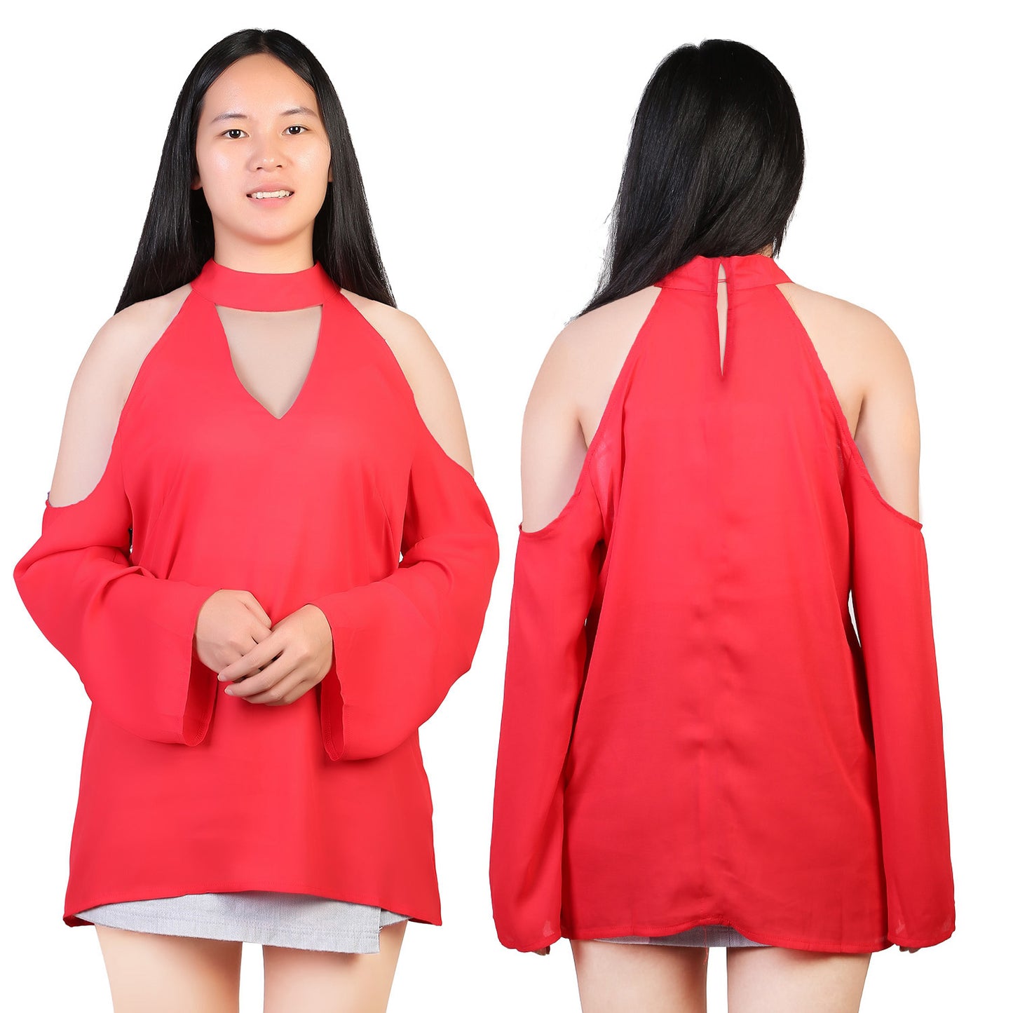 Women s Sexy Off The Shoulder Blouses Cold Shoulder Tops V-Neck Long Sleeve