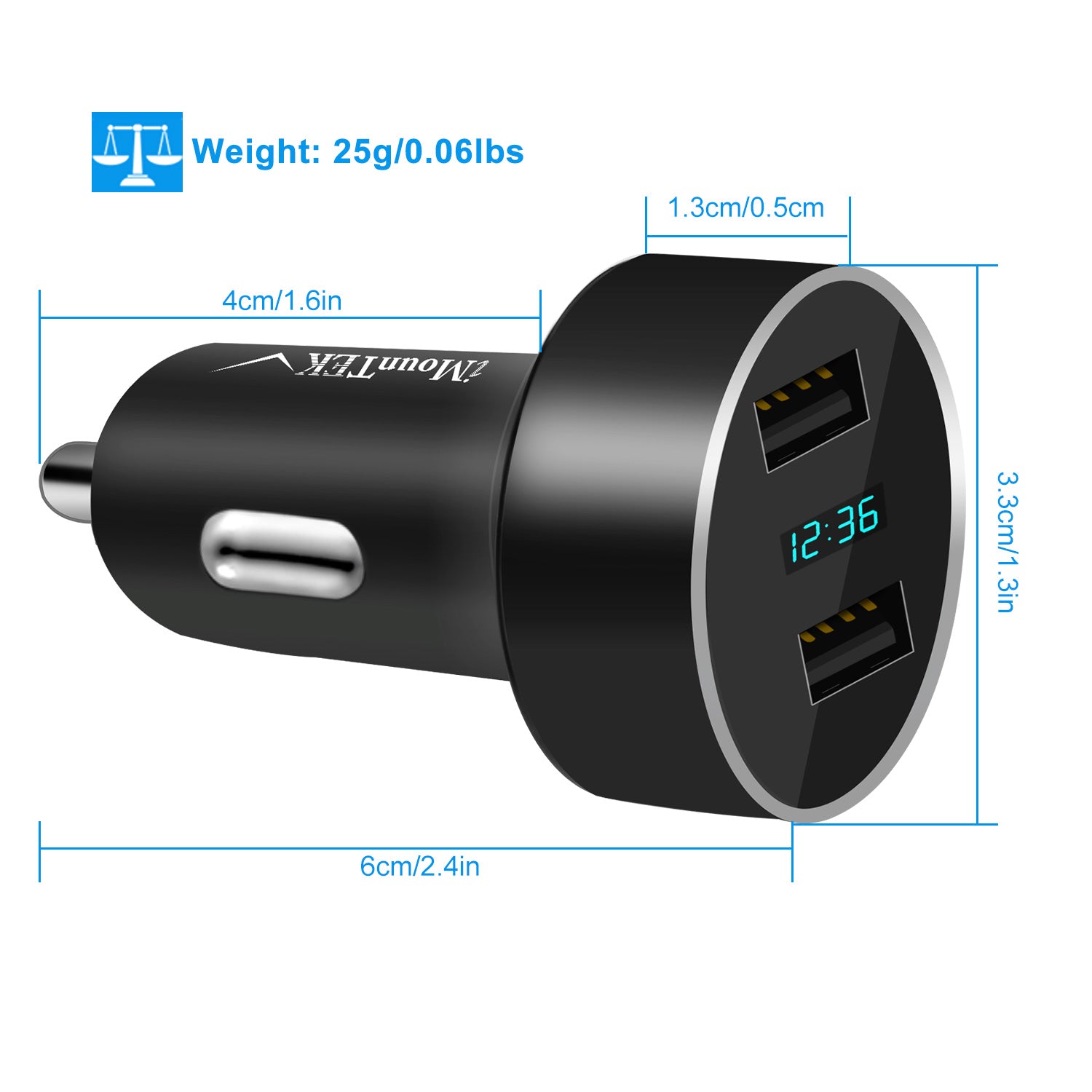 Universal 15W/3.1A Dual USB Car Charger Adapter Aluminum Alloy Fast Car