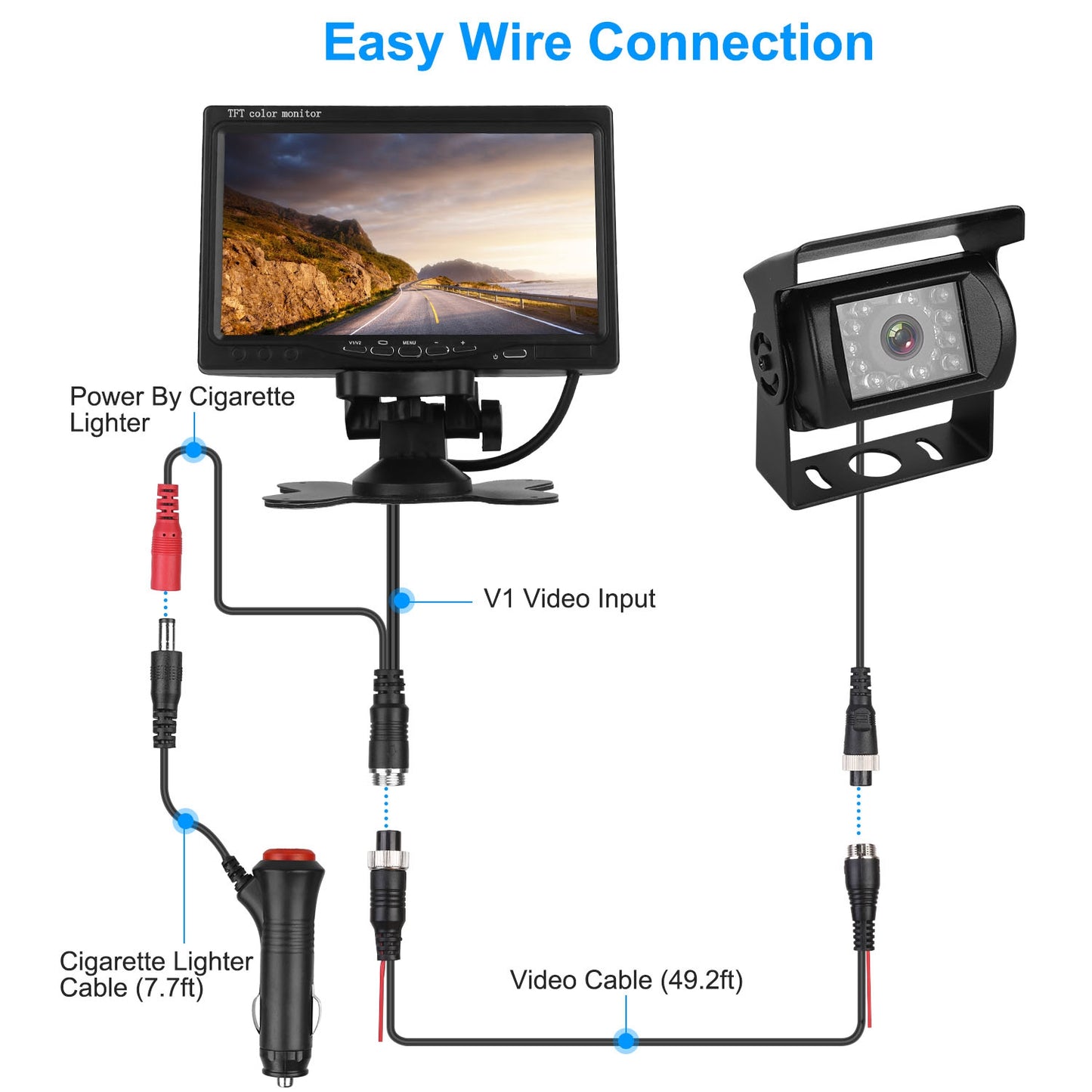 7In Screen Backup Camera System Vehicle Rear View Monitor Kit IP67 Waterproof