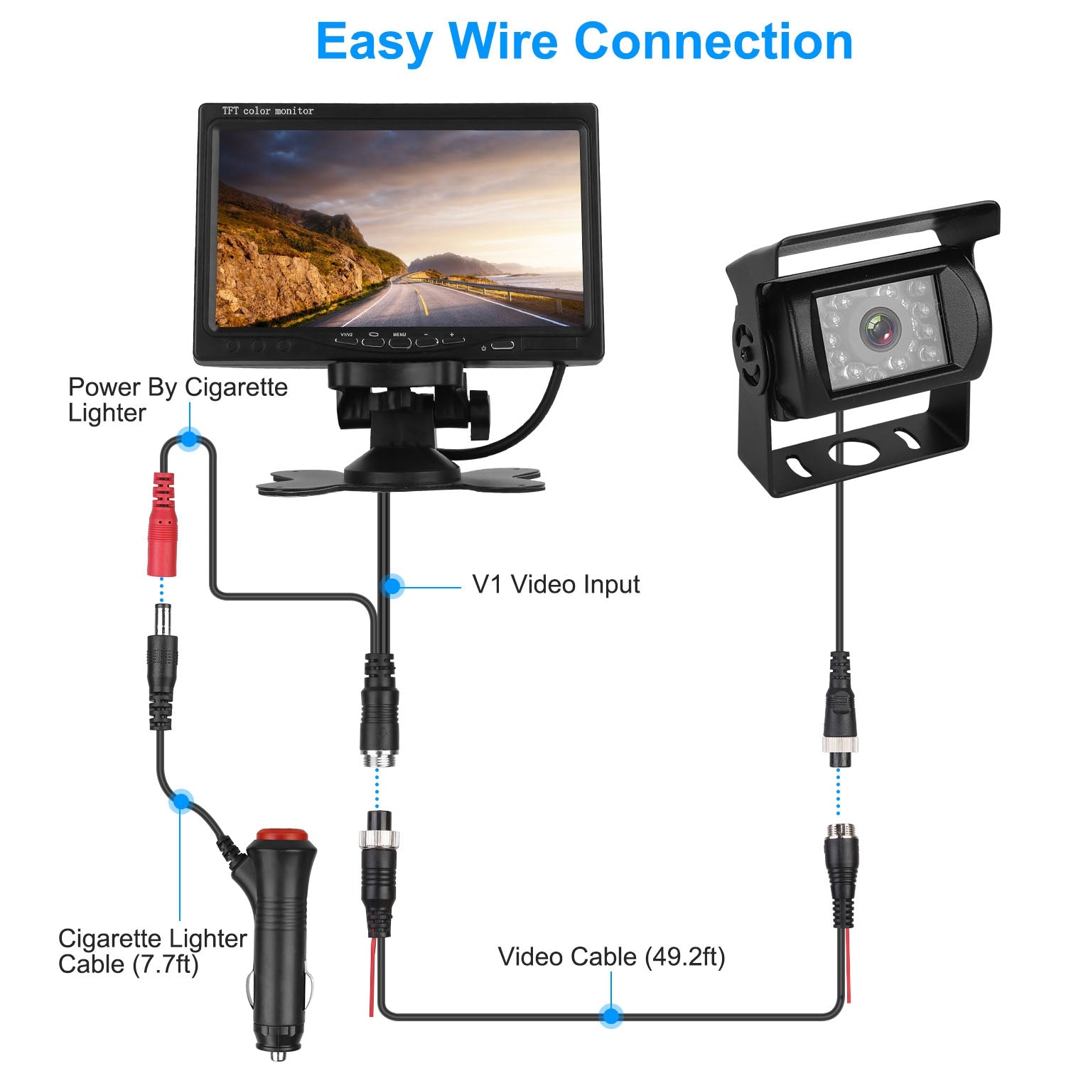 7In Screen Backup Camera System Vehicle Rear View Monitor Kit IP67 Waterproof