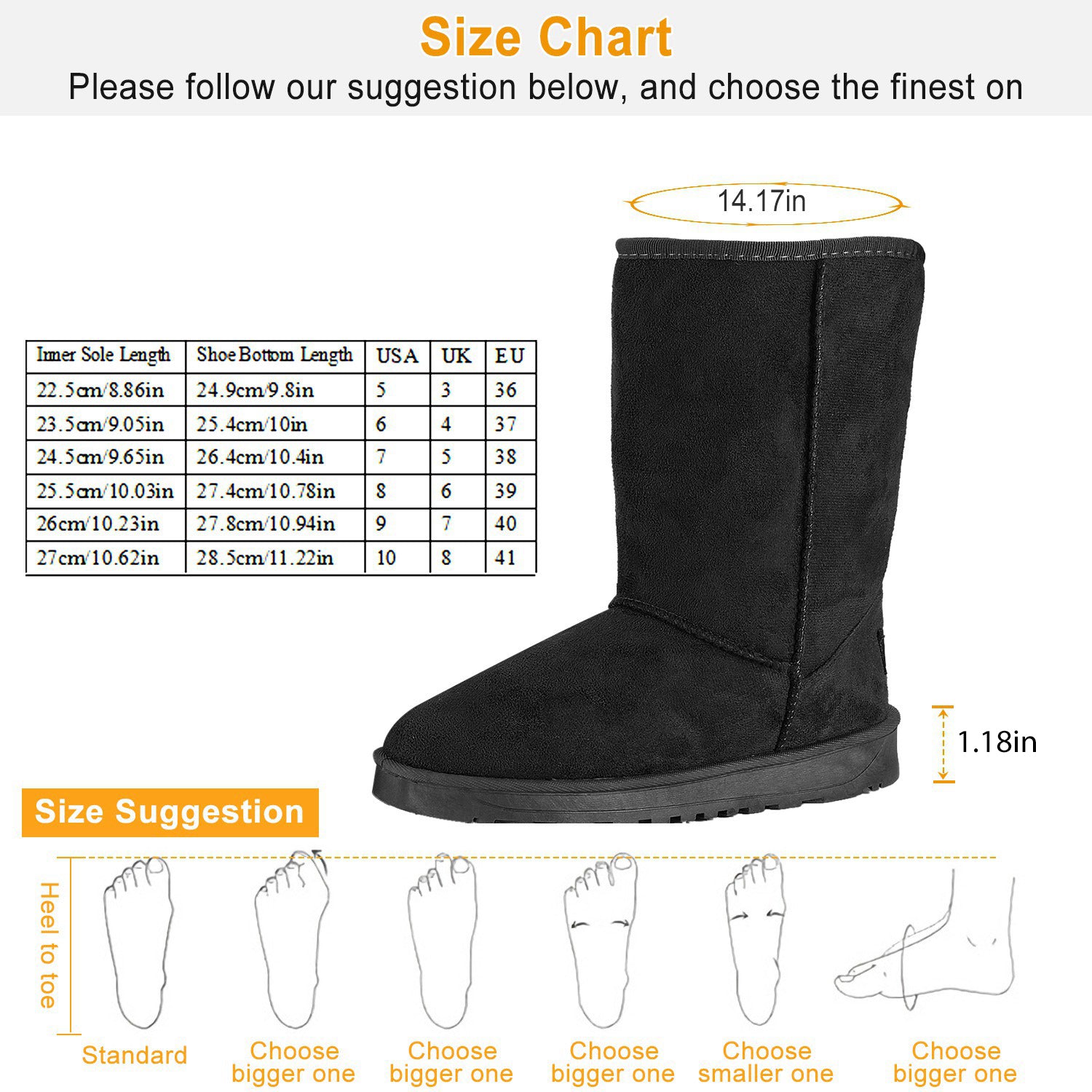 Women Ladies Snow Boots Waterproof Faux Suede Mid-Calf Boots Fur Warm Lining