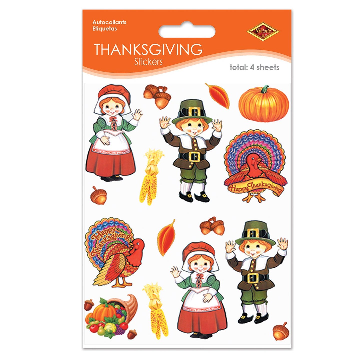 Beistle Pilgrim and Turkey Stickers - Thanksgiving/Fall | Party Supply