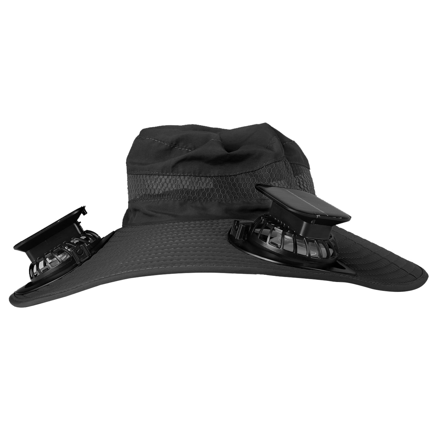 Outdoor Wide Brim Sun Hat With 2 Rechargeable Fans Solar Powered 3 Wind Speeds