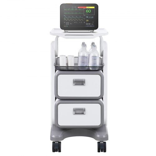 3 Tiers Lab Carts Mobile Medical Cart with 2 Drawers & 1 Top Tray White Trolley