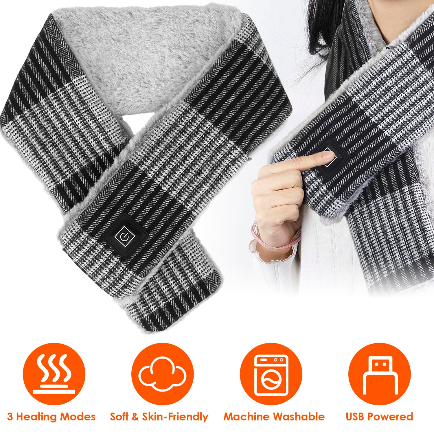 Electric Heated Scarf USB Heating Neck Wrap Unisex Winter Heated Neck Shawl