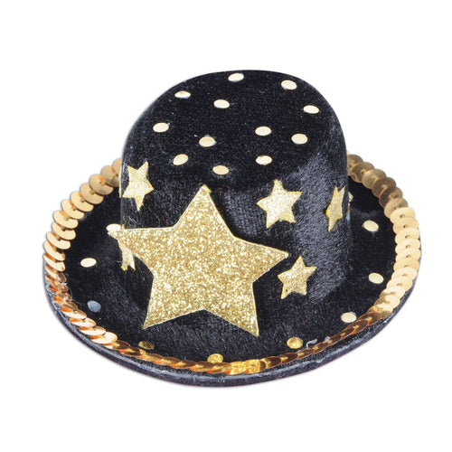 Beistle Black and Gold Star Top Hat Hair Clip - New Years | Party Supply
