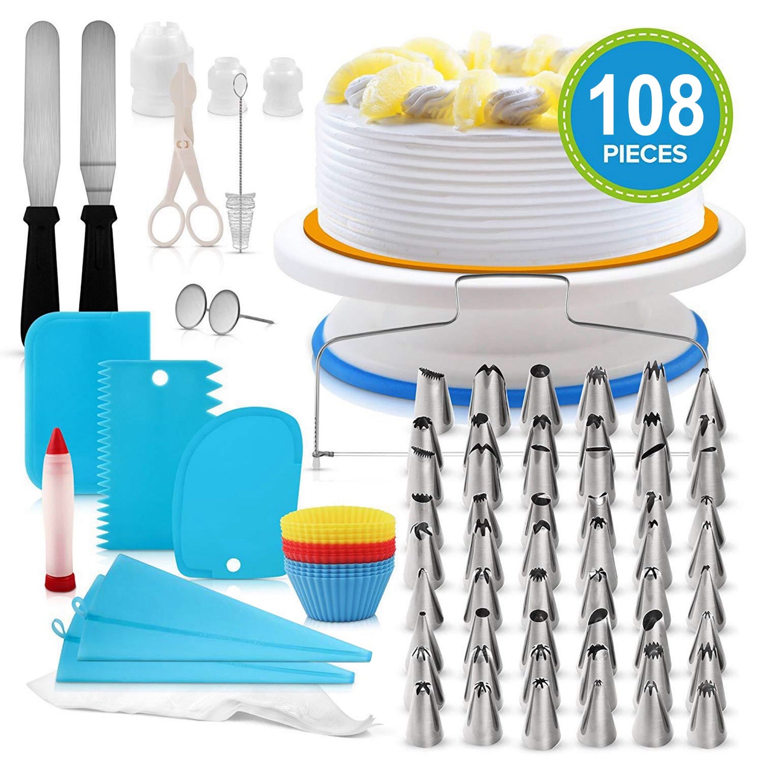 11in Rotating Cake Turntable 108Pcs Cake Decorating Supplies Kit Revolving Cake