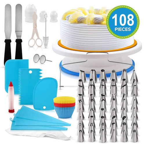 11in Rotating Cake Turntable 108Pcs Cake Decorating Supplies Kit Revolving Cake