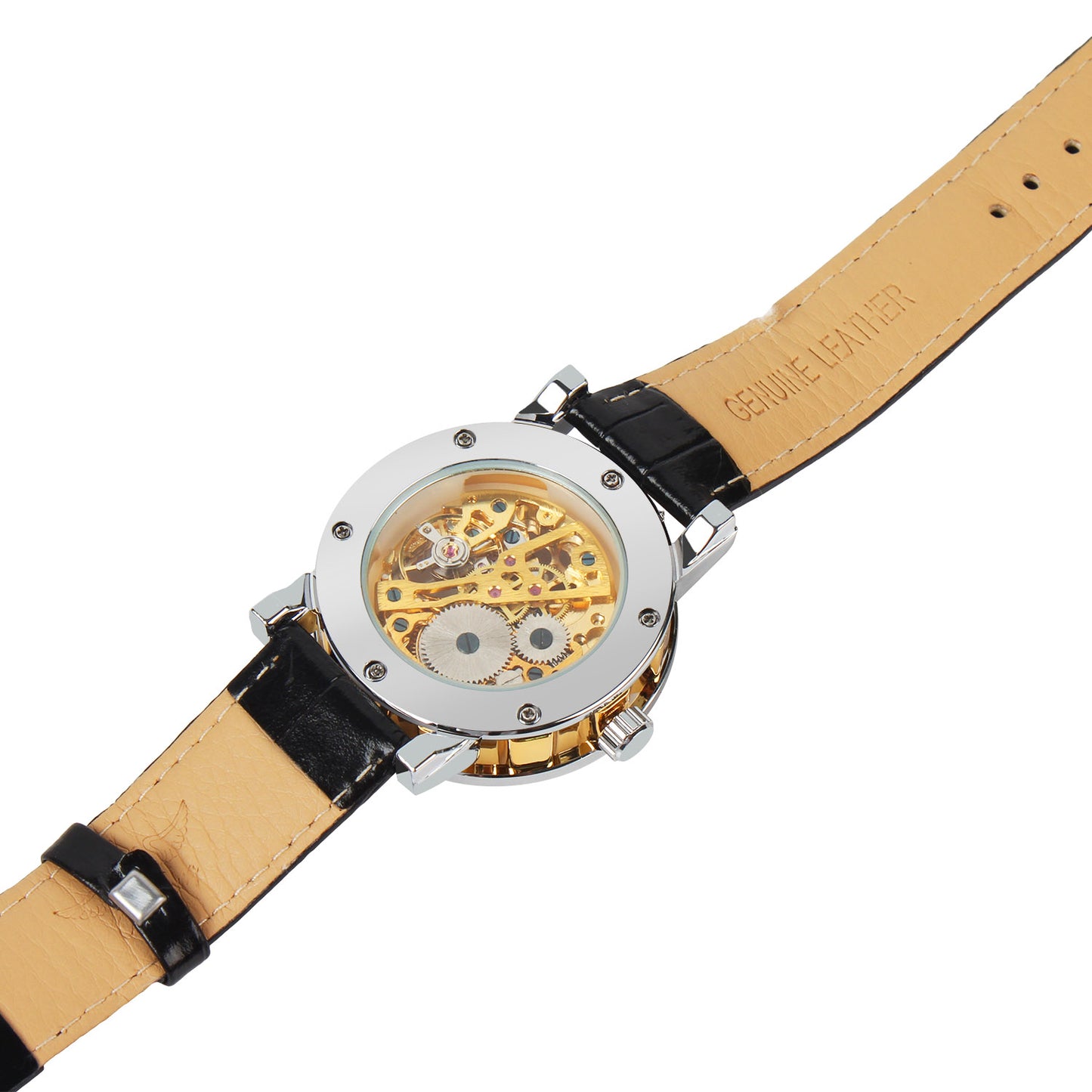 Gold Dial Skeleton Mechanical Watch Apparel & Jewelry Men Apparel