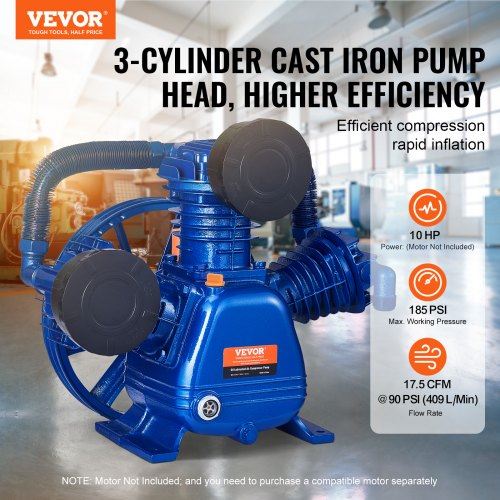 Air Compressor Pump Head 10HP 17.5CFM @ 90PSI 3-Cylinder Piston Pump Head