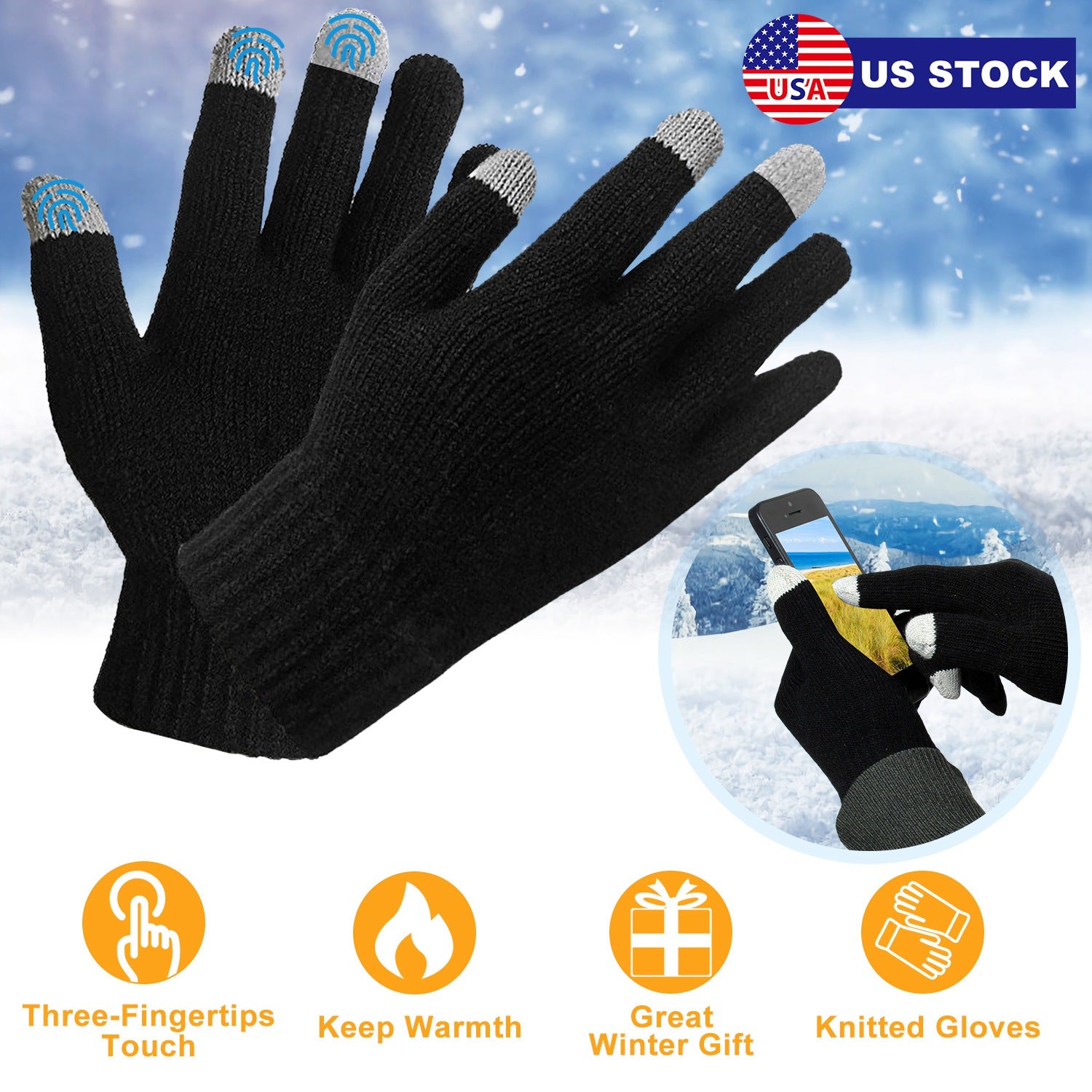 Unisex Touch Screen Gloves Full Finger Winter Warm Knitted Gloves For Warmth