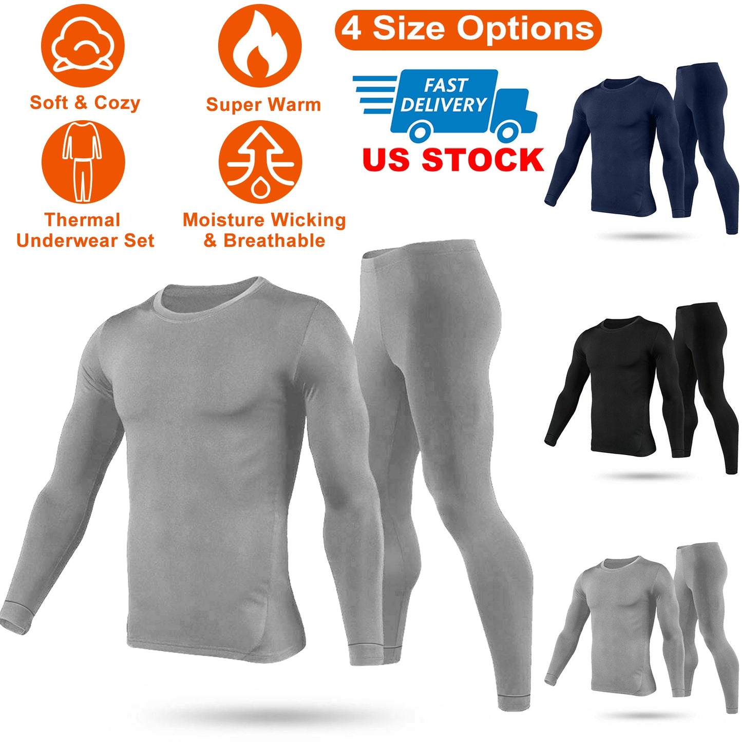 Men Thermal Underwear Set Long Johns Pants Long Sleeve Soft Underwear Kit Top