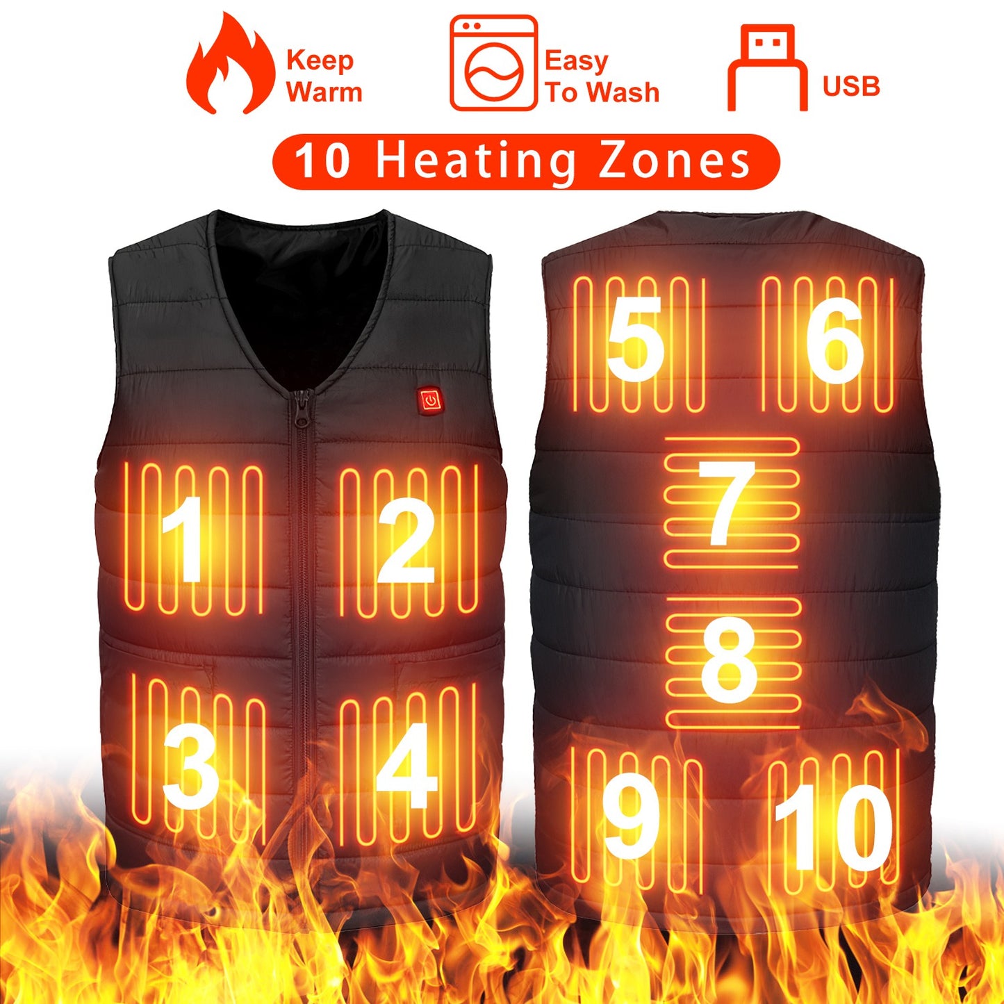 Heat Jacket Vest 3 Heating Gear Adjustable USB Heated Vest Warm Heat Coat Vest