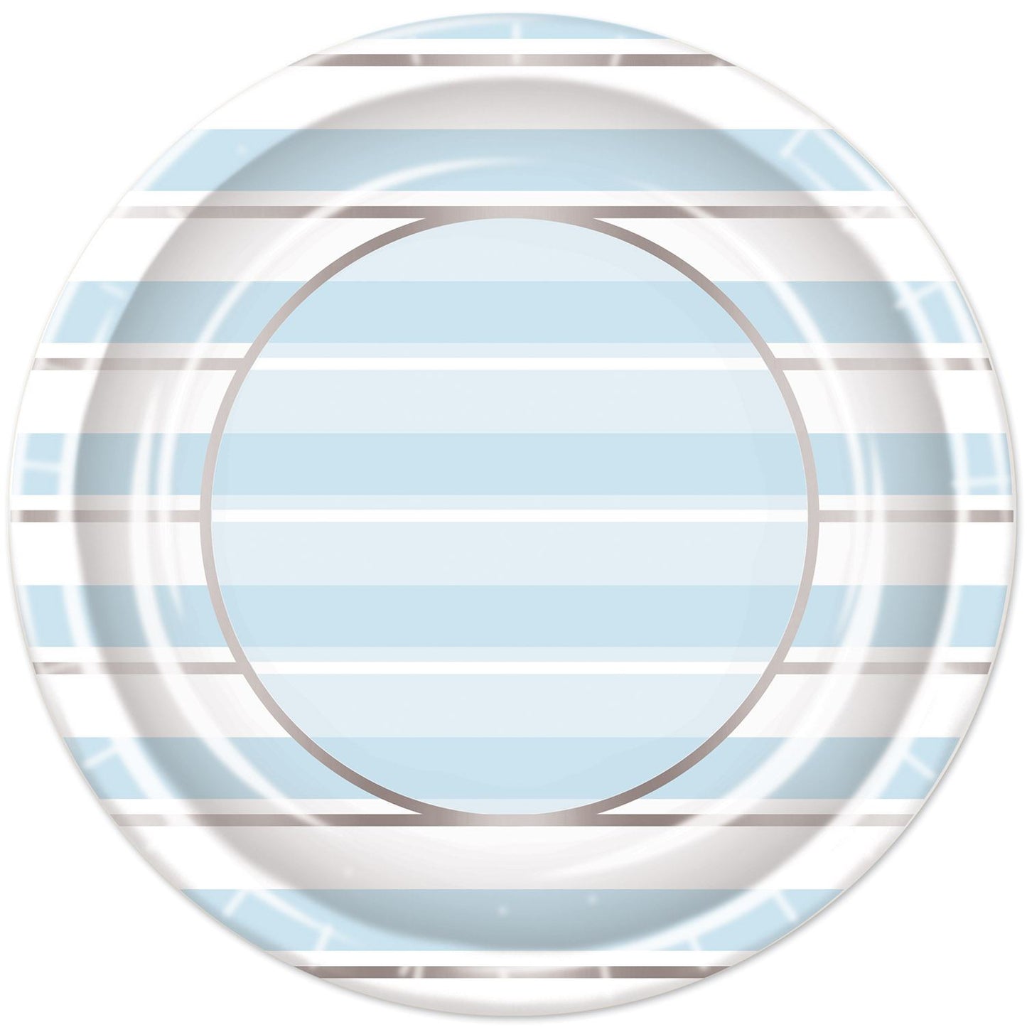 Beistle Striped Plates - Blue, White and Silver - Baby Shower | Party Supply