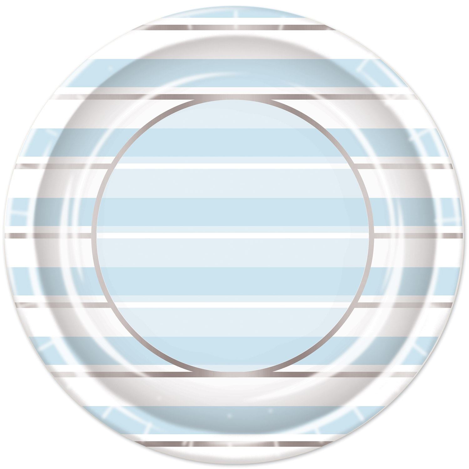 Beistle Striped Plates - Blue, White and Silver - Baby Shower | Party Supply