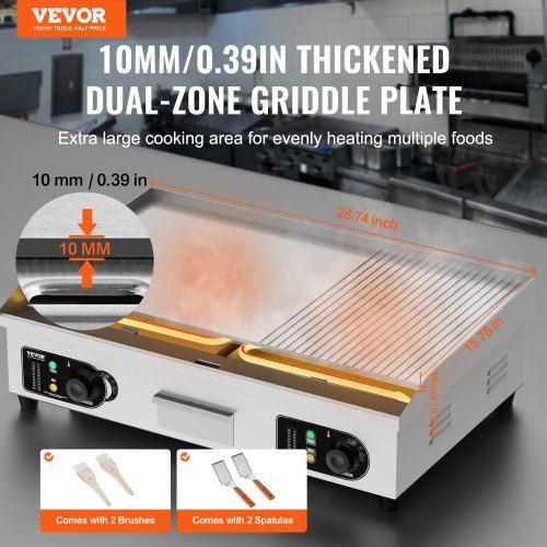 Commercial Electric Griddle 2800W Countertop Half-Flat Top Grill